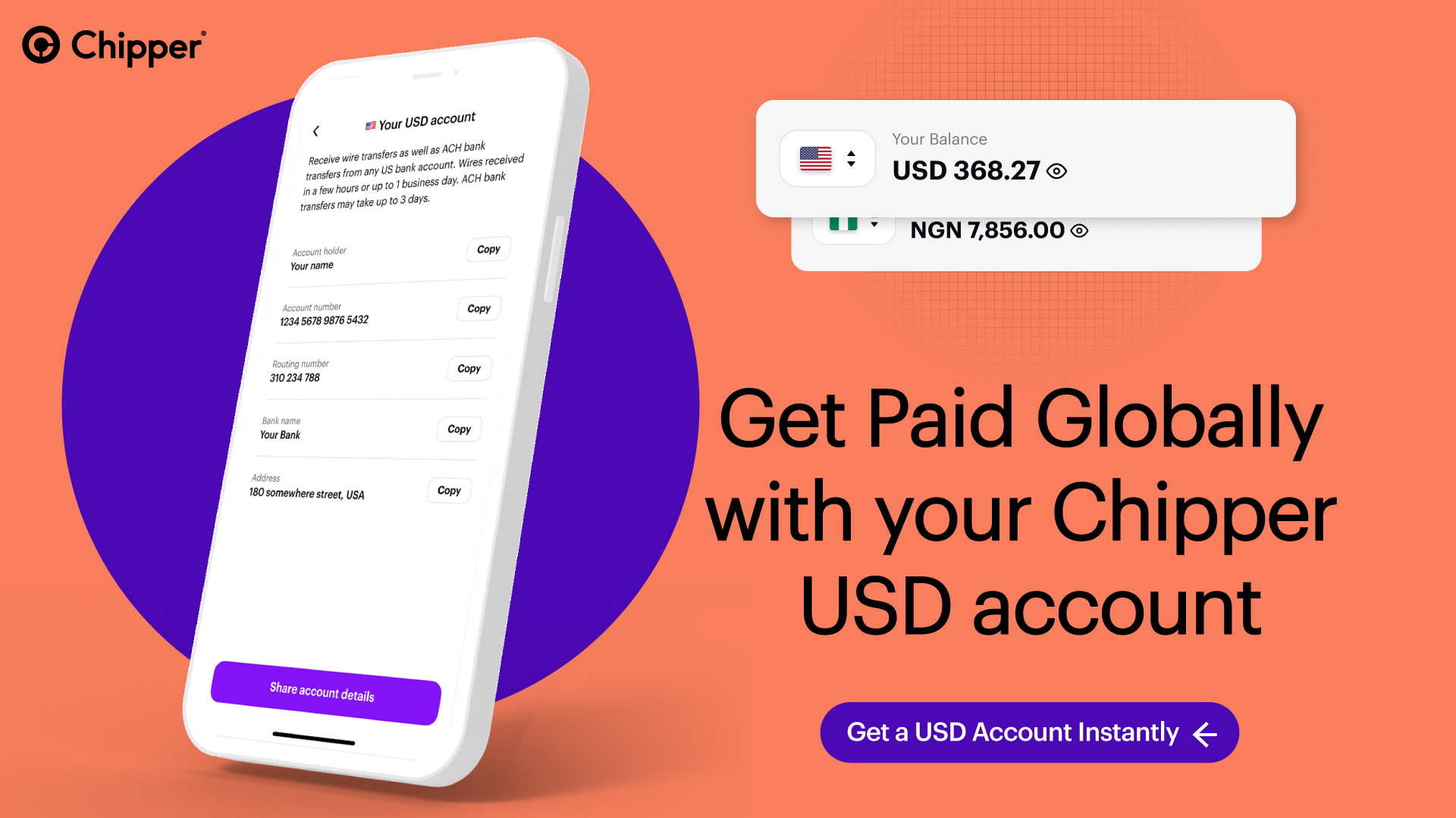 Chipper introduces USD account: open instantly, get paid in dollars directly